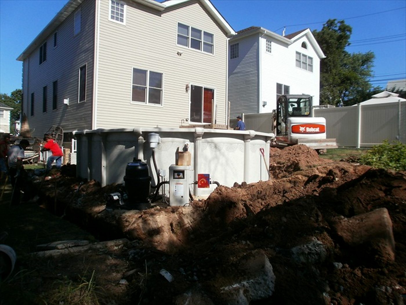 An excavated site opened up for drainage work
